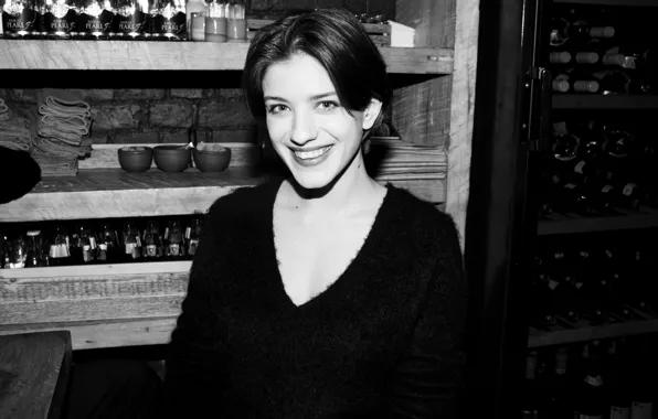 Pose, smile, actress, background black, hair, black and white, actress, Anna Chipovskaya