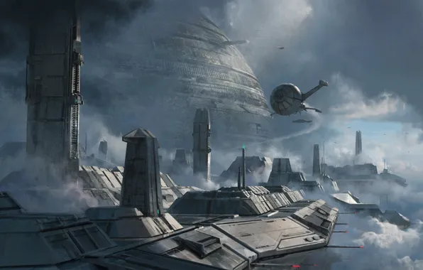 Clouds, transport, facilities, tower, rooftop