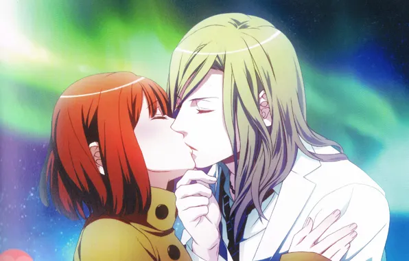 Picture lights, kiss, hands, red, two, closed eyes, Uta no prince-sama, camus