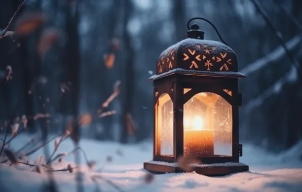 Winter, light, snow, night, candle, Christmas, flashlight, lantern