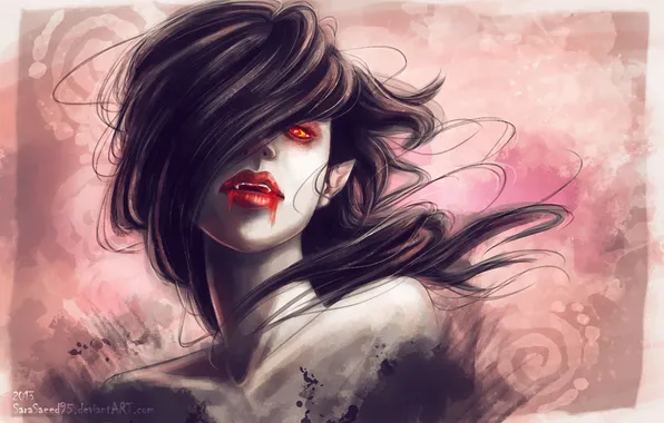 Blood, art, fangs, vampire, drawn girl