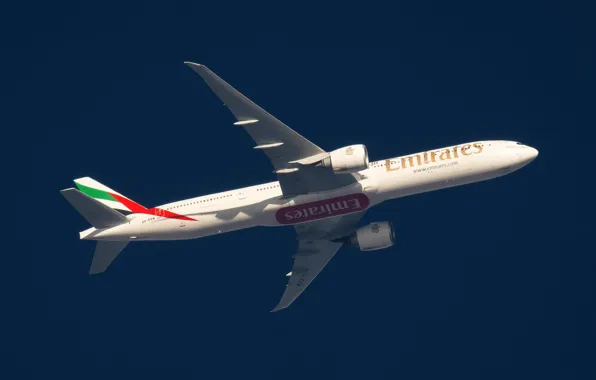 The plane, Boeing, Boeing 777, Airliner, In flight, Emirates Airlines, Boeing 777-300