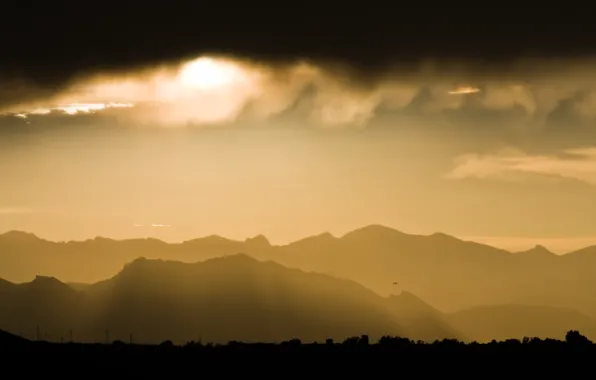 The sun, clouds, overcast, Storm, horizon
