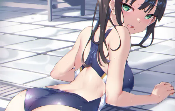 Picture girl, sexy, ass, green eyes, long hair, anime, beautiful, pretty