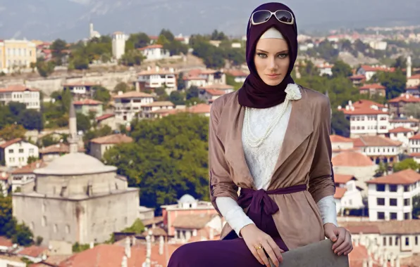 Picture modern hijab clothing, Turk, Girl. Model