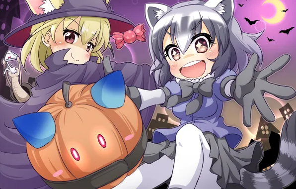 Girls, pumpkin, Halloween, Kemono Friends, Long-eared friends