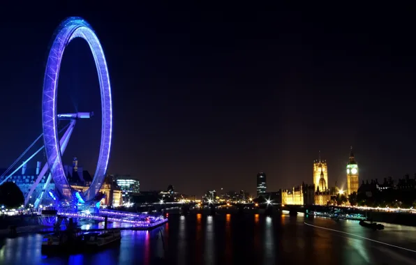 Picture night, the city, lights, river, Wallpaper, view, building, England