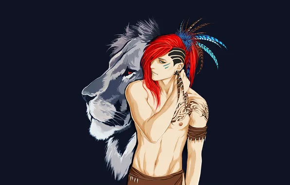 Leo, feathers, tattoo, red, tattoo, Guy
