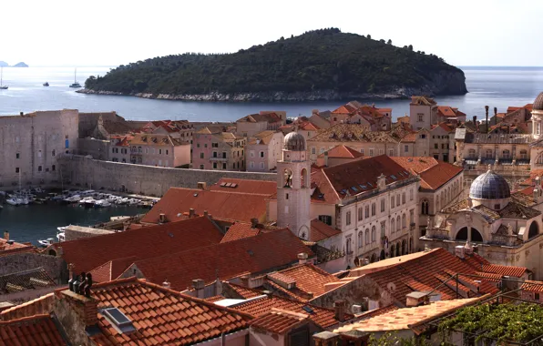 Island, building, home, roof, panorama, fortress, Croatia, Croatia