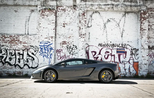 Grey, wall, profile, gallardo, lamborghini, grey, graffiti, Lamborghini