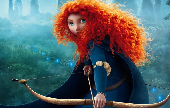 Cartoon, pixar, brave, Brave's Princess Merida