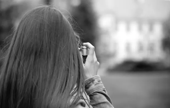 Picture girl, background, widescreen, black and white, Wallpaper, mood, hair, camera