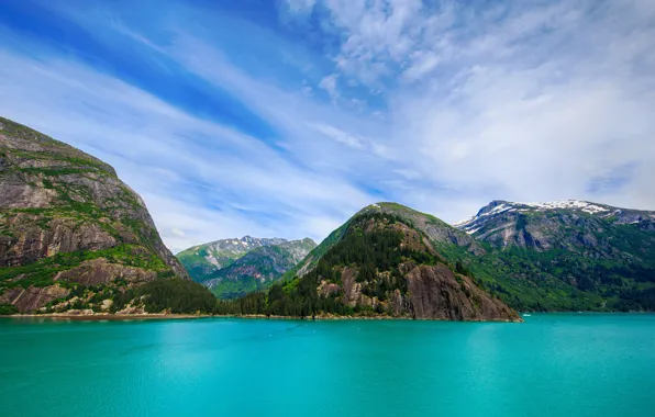 Sea, mountains, rocks, coast, Alaska, USA