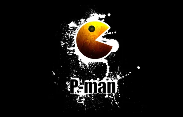 Picture the game, minimalism, vector, black background, p-man, PAC-man