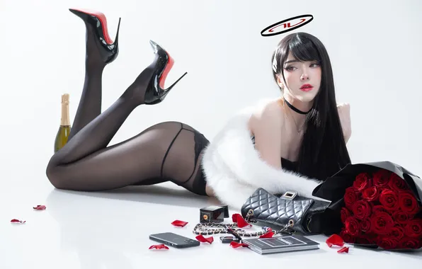 Picture lingerie, model, women, cosplay, pantyhose, video games, Blue Archive, Candy Balll