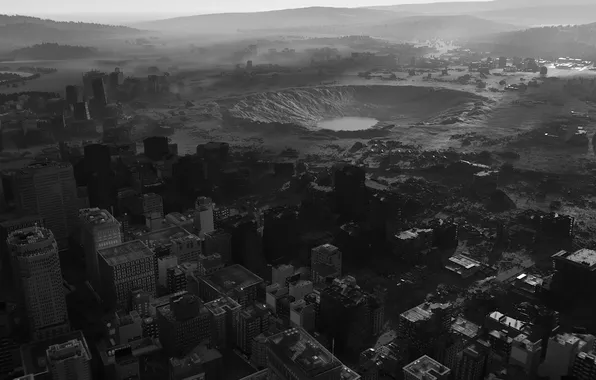 Chaos, weapon, impact, building, ruin, destruction, montain, raccoon city