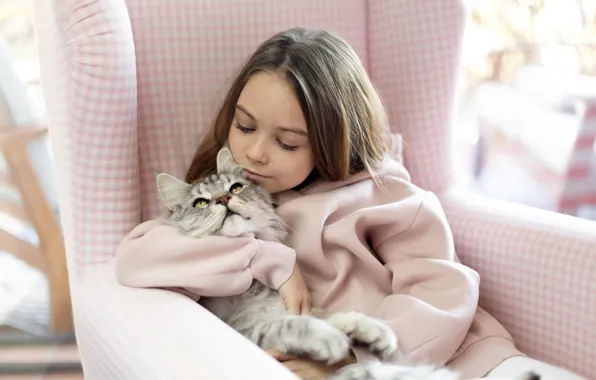 Cat, chair, girl