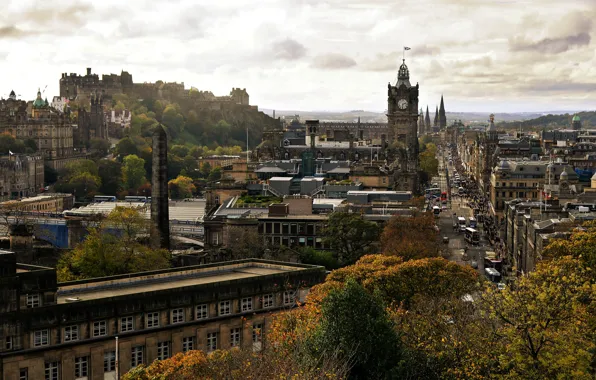 Street, watch, tower, home, Scotland, panorama, Edinburgh