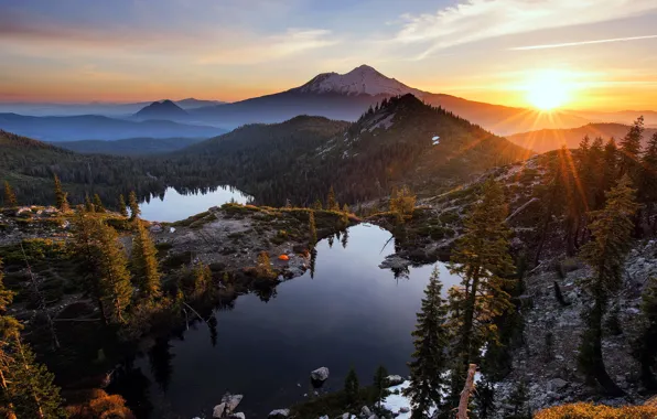 Mountains, nature, Sunrise, Heart Lake