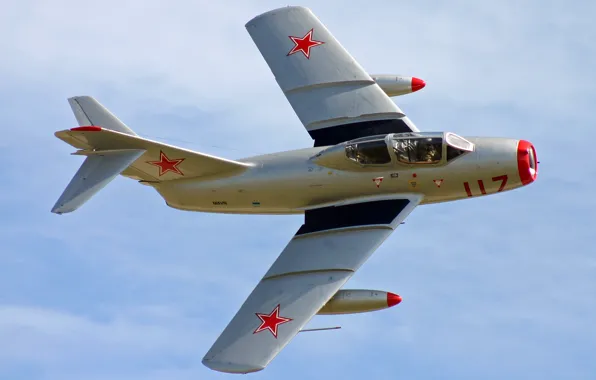 The sky, flight, fighter, Soviet, The MiG-15