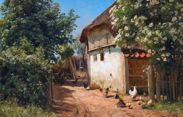 Picture Home, Trees, Picture, Chickens, Peder Mork Monsted, Peter Merk Of Menstad, Peder Mørk Mønsted, Chickens