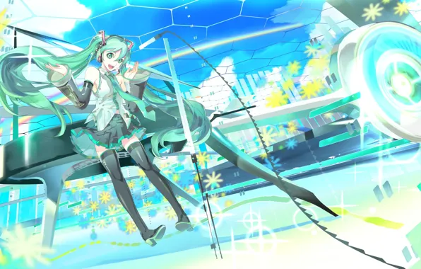 Girl, bed, anime, art, microphone, Hatsune Miku, Vocaloid, Vocaloid