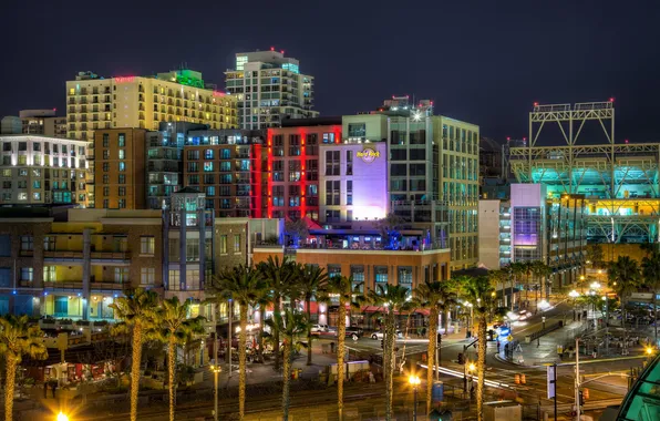 Picture road, trees, palm trees, building, home, the evening, CA, USA