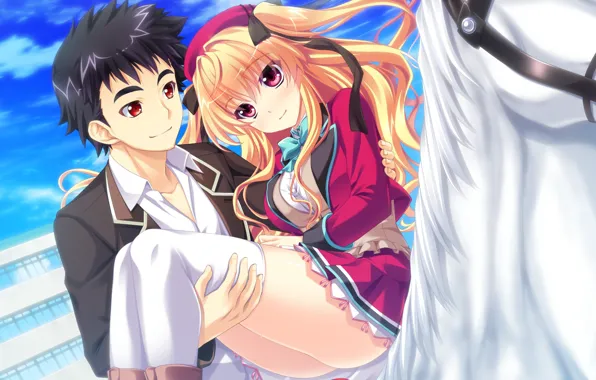 Girl, Guy, Romance, baka moe heart ni ai wo komete!