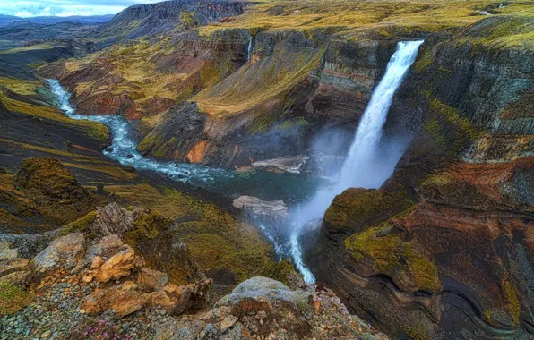 River, waterfall, stream, canyon, Iceland