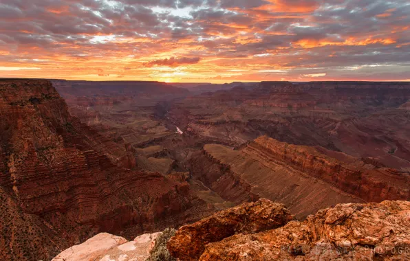 The sky, sunset, rocks, canyon, USA, Grand Canyon, &ampquot;Final Seconds of Sunset&ampquot;, Paul Dekort photo