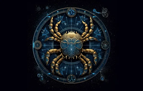 Sign, symbol, black background, the signs of the zodiac, zodiac, cancer, Cancer, astrology