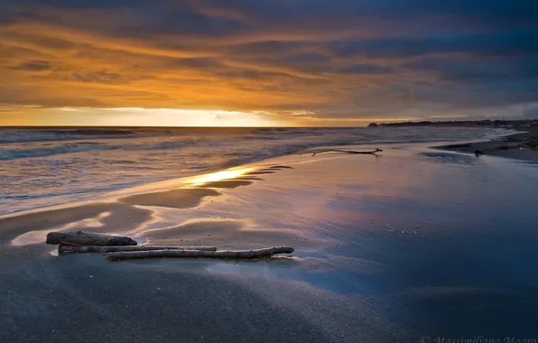 Wave, beach, trees, the evening, Italy, waves, beach, Italy