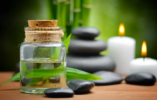 Oil, candles, bamboo, Spa, Spa stones