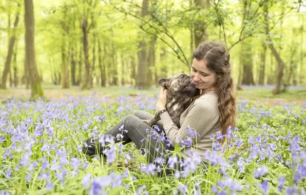 Picture girl, nature, dog