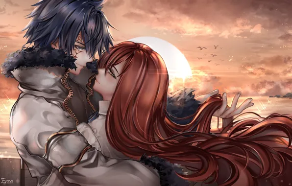 Wallpaper anime, kiss, couple, erza scarlet, jellal fernandes, fairy tail,  artwork desktop wallpaper, hd image, picture, background, 56d0f1