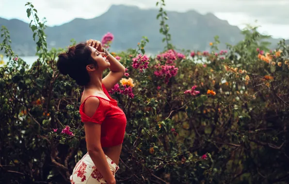 Chest, girl, flowers, David Olkarny, Flower power