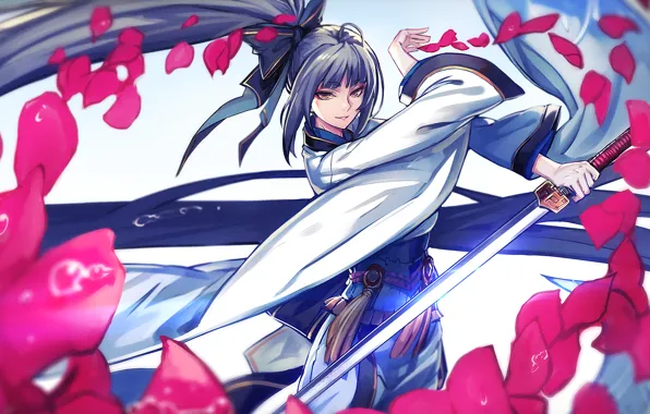 Girl, weapons, art, swords, Pixiv Fantasia