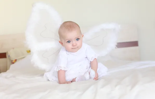 Picture Wallpaper, butterfly, bed, angel, girl, wallpaper, baby, child