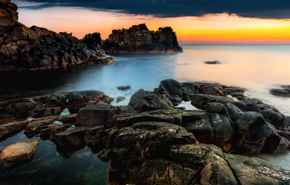 Sea, the sky, sunset, stones, rocks, Sweden, Sweden