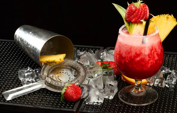 Ice, berries, glass, strawberry, cocktail, drink, pineapple, Daiquiri