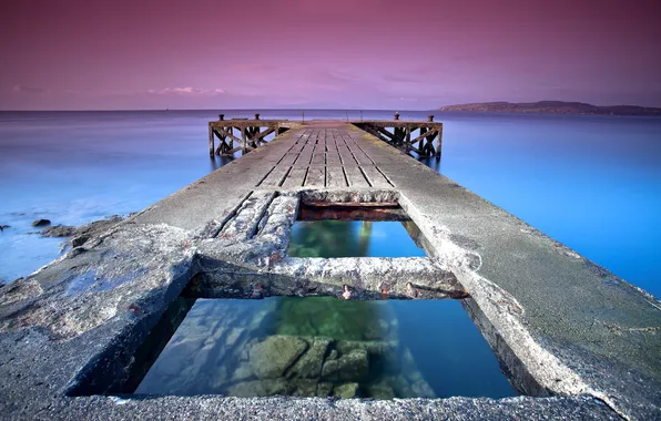 Sea, landscape, stones, hole, pierce, Scotland, Portencross Pier