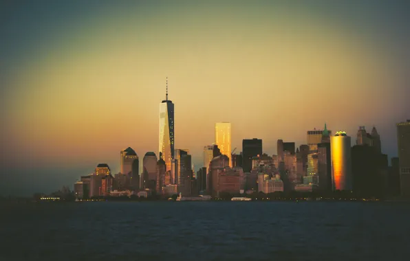 The sky, sunset, New York, horizon, Manhattan, One World Trade Center, United States, 1WTC