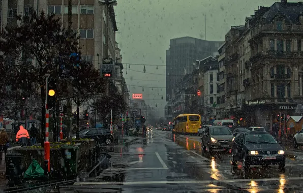 Picture snow, street, Belgium, Brussels