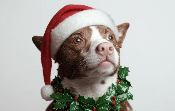 Look, berries, portrait, dog, Christmas, collar, New year, face