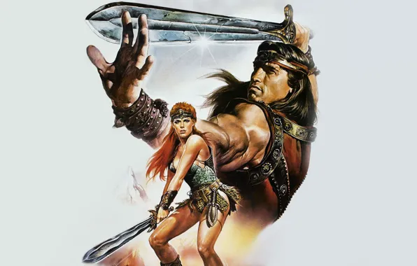 Picture girl, red Sonja, Arnold Schwarzenegger, Conan the barbarian