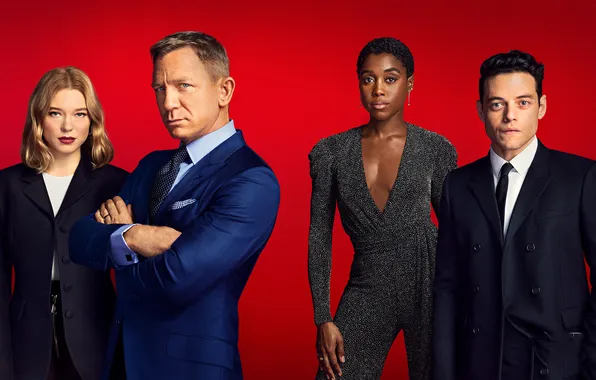 The film, actors, red background, Daniel Craig, 007, James Bond, Daniel Craig, Lea Seydoux