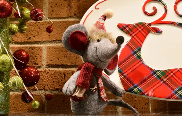 Balls, decoration, smile, wall, holiday, toy, deer, mouse