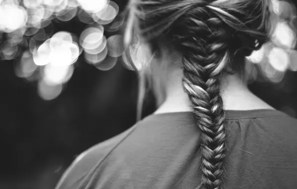 Hair, hairstyle, black and white, braid