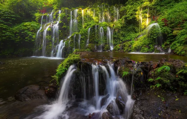 Picture river, waterfall, Bali, Indonesia, cascade, Bali, Indonesia, Banyu Wana Amertha Waterfall