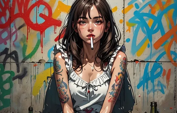 Girl, graffiti, street